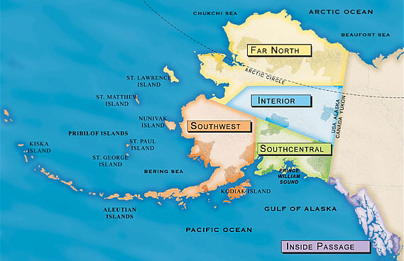 Map Of Southwest Alaska Clickable Map Of Alaska's Five Regions ... Alaskaweb